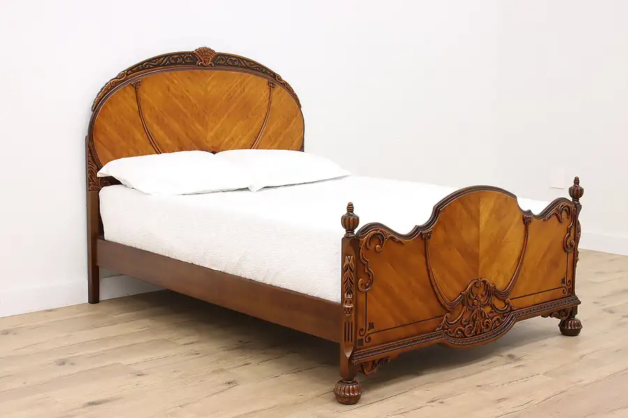 Main image of French Design Antique Carved Satinwood Full Size Bed