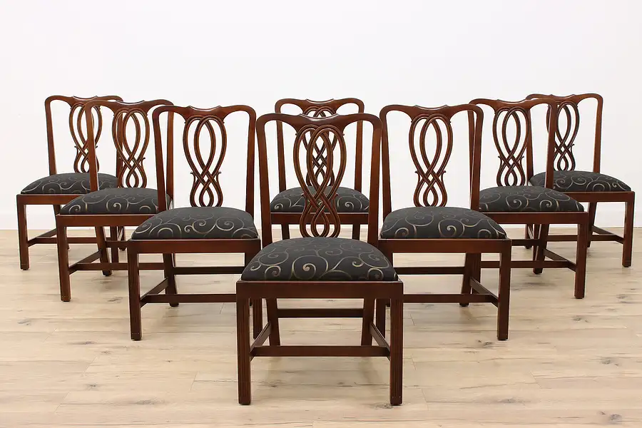 Main image of Set of 8 Vintage Mahogany Georgian Dining Chairs, New Upholstery