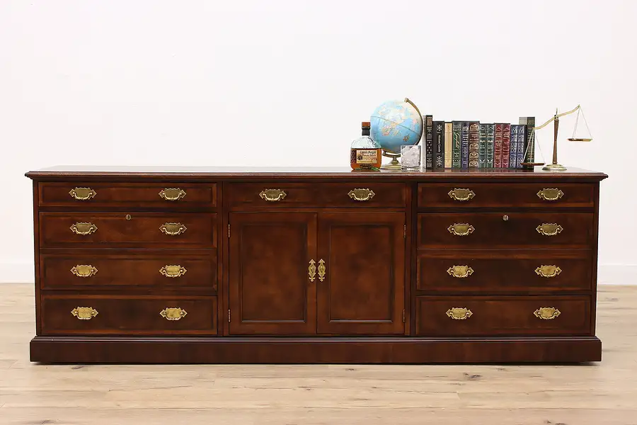 Main image of Traditional Vintage Mahogany & Burl Office Lateral File Credenza Henredon