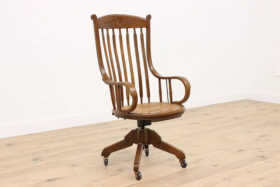 Main image of Victorian Eastlake Antique Oak Office Swivel & Adjustable Desk Chair