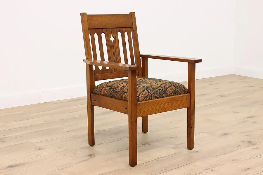 Main image of Arts & Crafts Antique Mission Oak Craftsman Armchair, New Upholstery