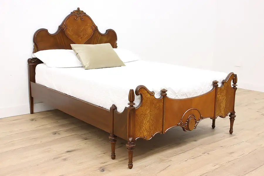 Main image of Tudor Style Antique Carved Walnut & Satinwood Full Size Bed