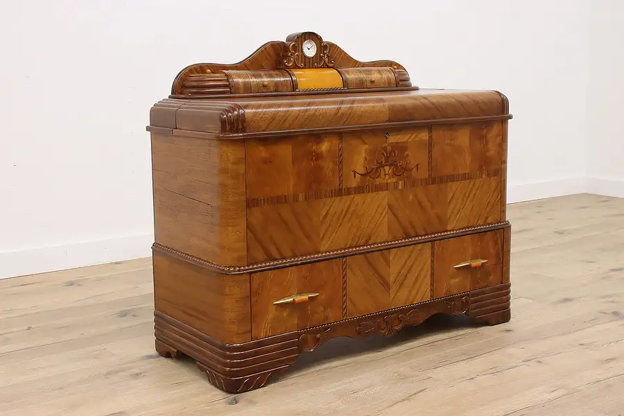 Main image of Art Deco Waterfall Vintage Cedar Blanket Chest & Clock, Standard