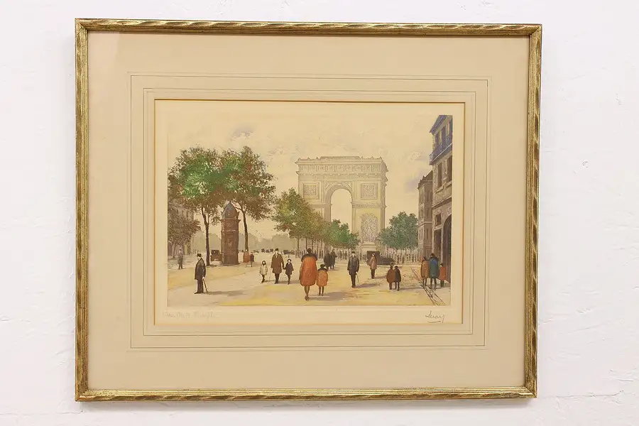 Main image of Paris Arc de Triomphe Antique Original Colored French Etching Leray 20.5"