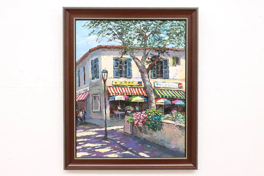 Main image of Restaurant & Town Square Scene Vintage Original Oil Painting Rengifo 35"