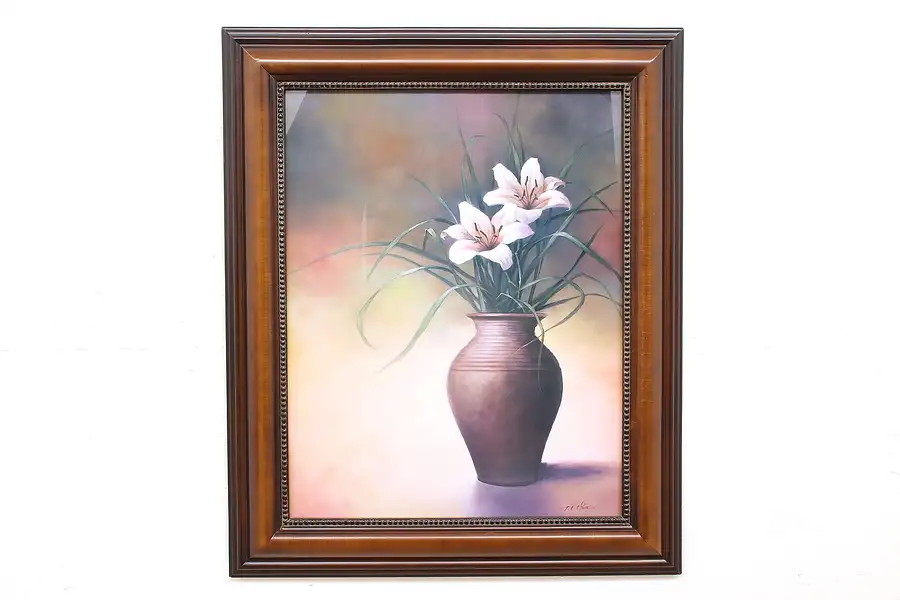 Main image of Still Life of Lilies in Vase Vintage Print, Signed Chiu 35.5"