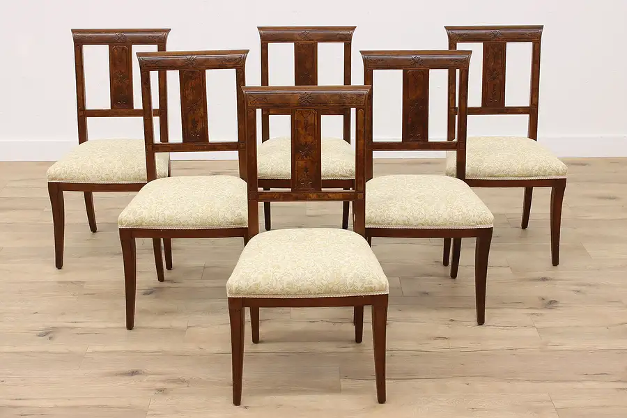 Main image of Set of 6 Victorian Eastlake Antique Walnut Dining Chairs, New Upholstery