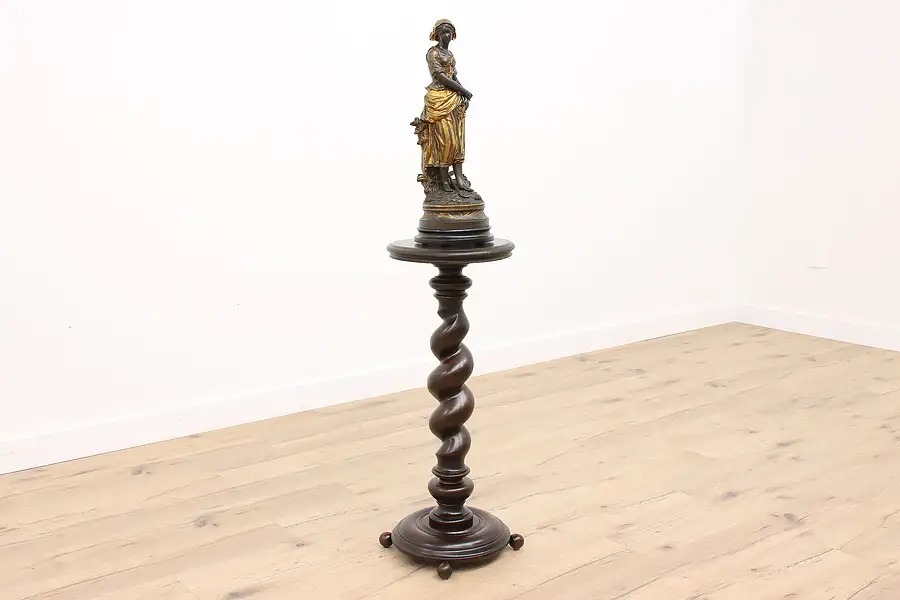 Main image of Traditional Antique Carved Spiral Plant Pedestal or Sculpture Stand