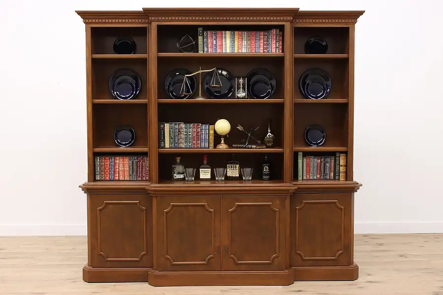 Main image of Traditional Vintage Walnut Office Bookcase or Breakfront Cabinet