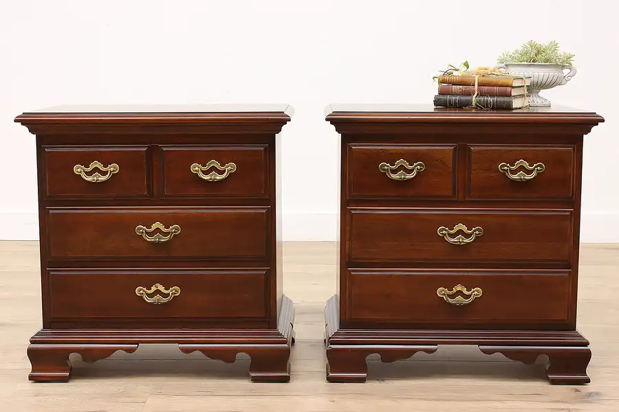 Main image of Pair of Vintage Cherry Nightstands, End or Lamp Tables, Small Chests