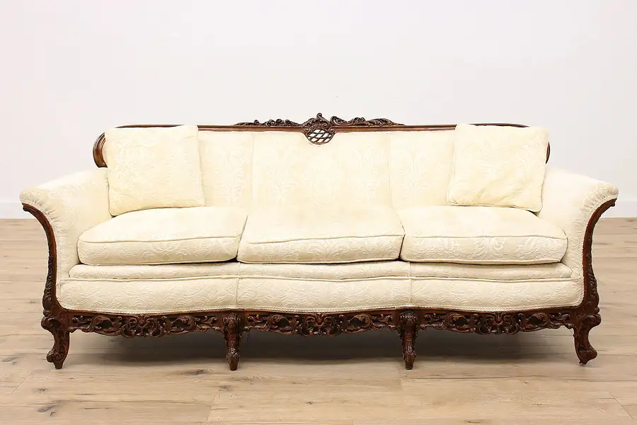 Main image of Antique Carved French Style Solid Walnut Sofa