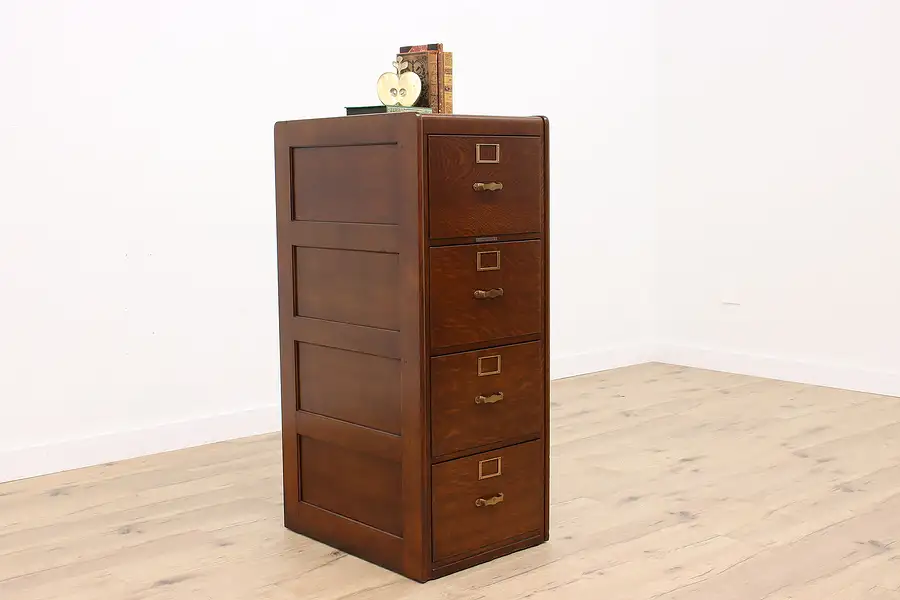 Main image of Oak 4 Drawer Antique Office Legal File Cabinet, Library Bureau