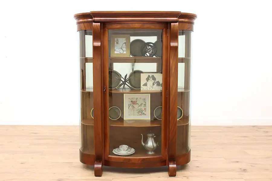 Main image of Empire Mahogany Antique Curved Glass China, Curio Display Cabinet