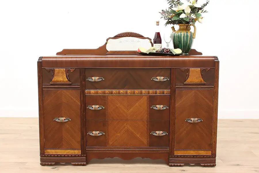 Main image of Art Deco Vintage Waterfall Design Walnut Sideboard, Buffet or Server