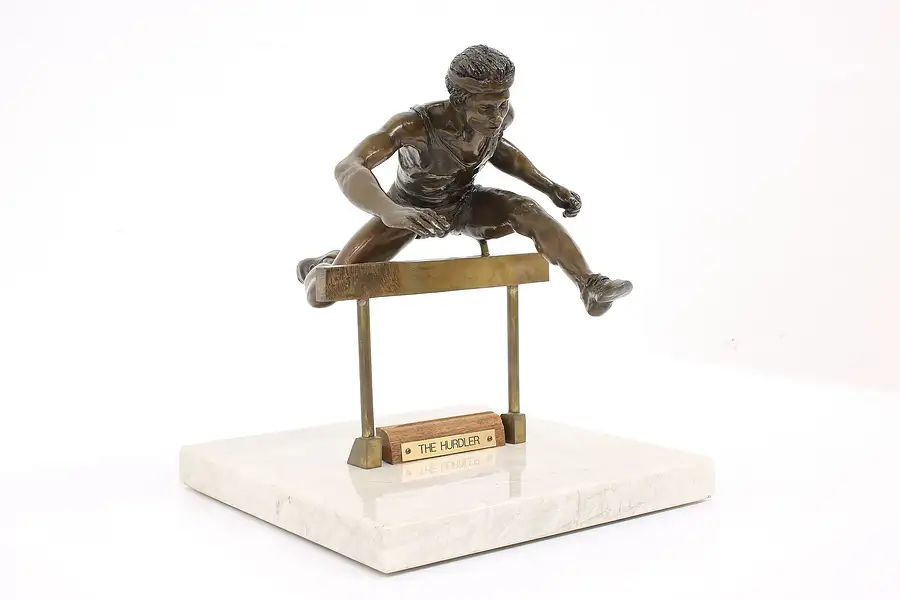 Main image of The Hurdler Vintage Bronze Sculpture on Marble Base, EES