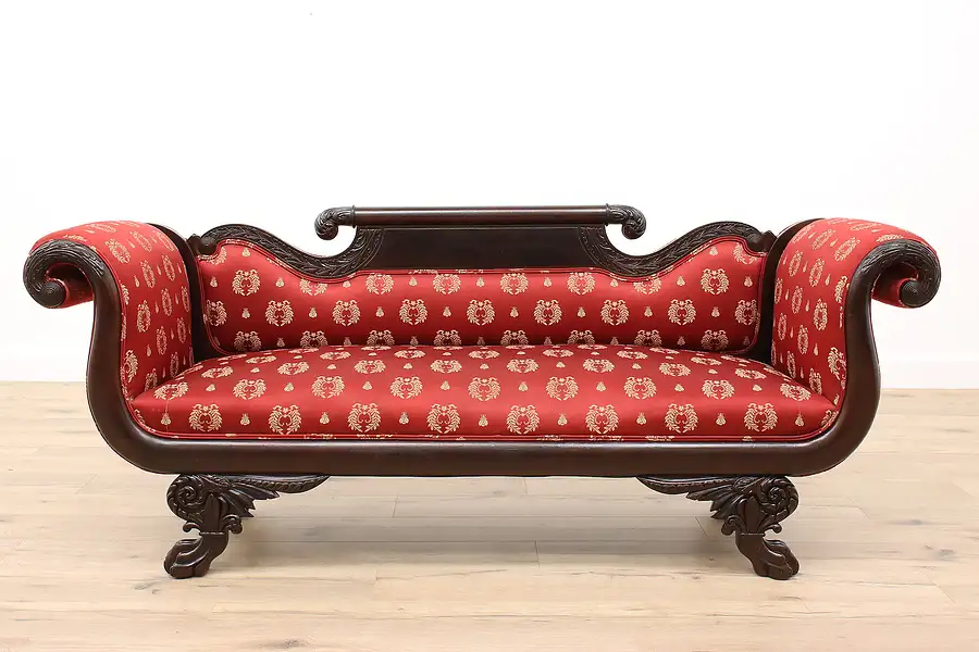 Main image of Empire Antique 1825 Mahogany Sofa, Acanthus Carved, Lion Paw Feet