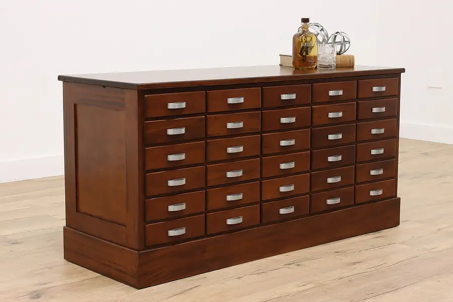 Main image of Mahogany Vintage 30 Drawer TV Console, Office File Collector Cabinet