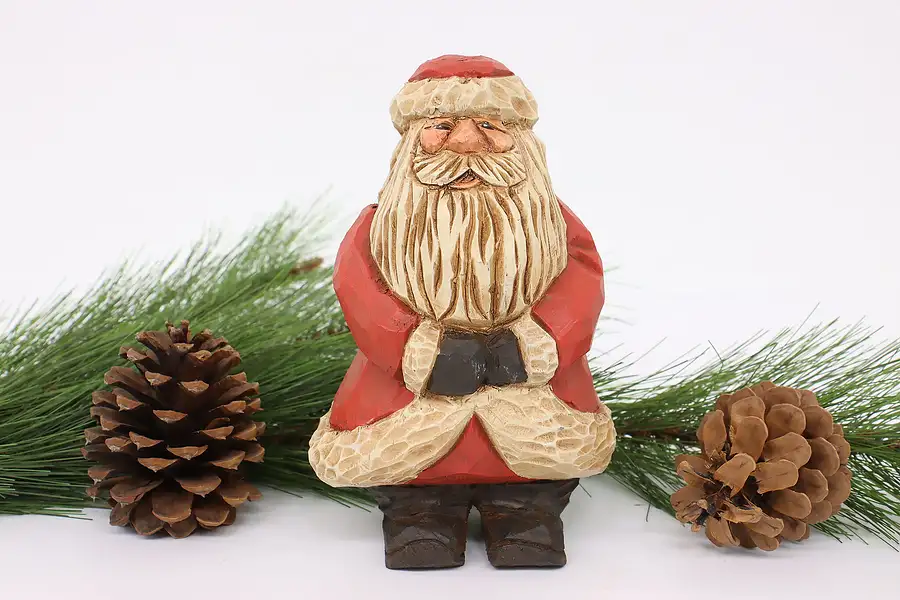 Main image of Hand Carved & Painted Vintage Santa Claus Sculpture