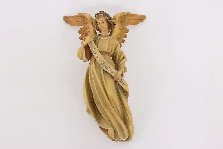 Main image of Hand Carved Vintage Angel with Hymn Sculpture Ornament, Anri