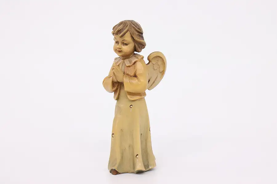 Main image of Hand Carved Vintage Swiss Praying Young Cherub Angel Sculpture