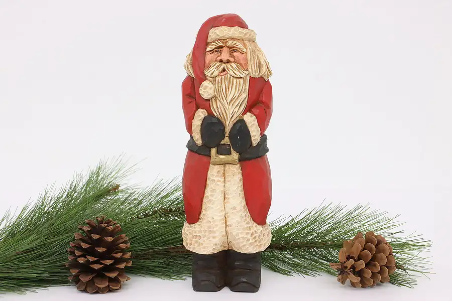 Main image of Hand Carved & Painted Vintage Swiss Folk Art 13" Santa Claus Sculpture