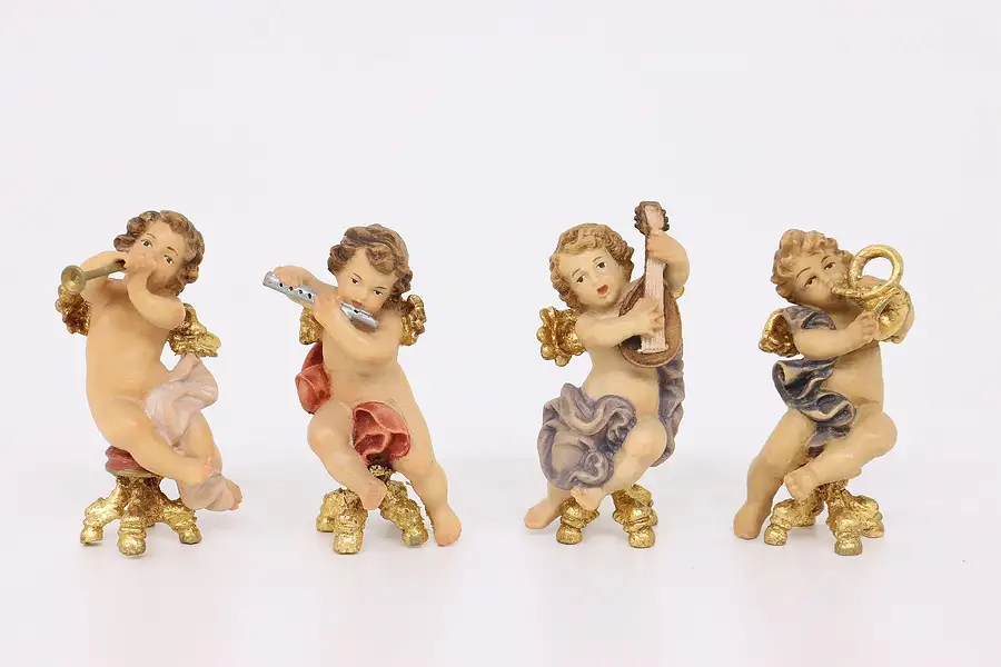 Main image of Set of 4 Vintage Angel Miniature Sculptures, Musical Instruments