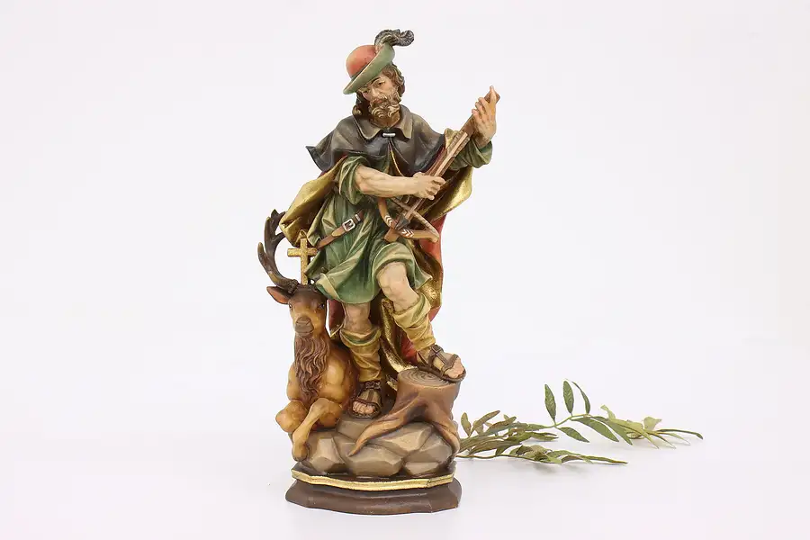 Main image of St. Hubert Patron of Hunters Vintage Hand Carved Sculpture, Staffler