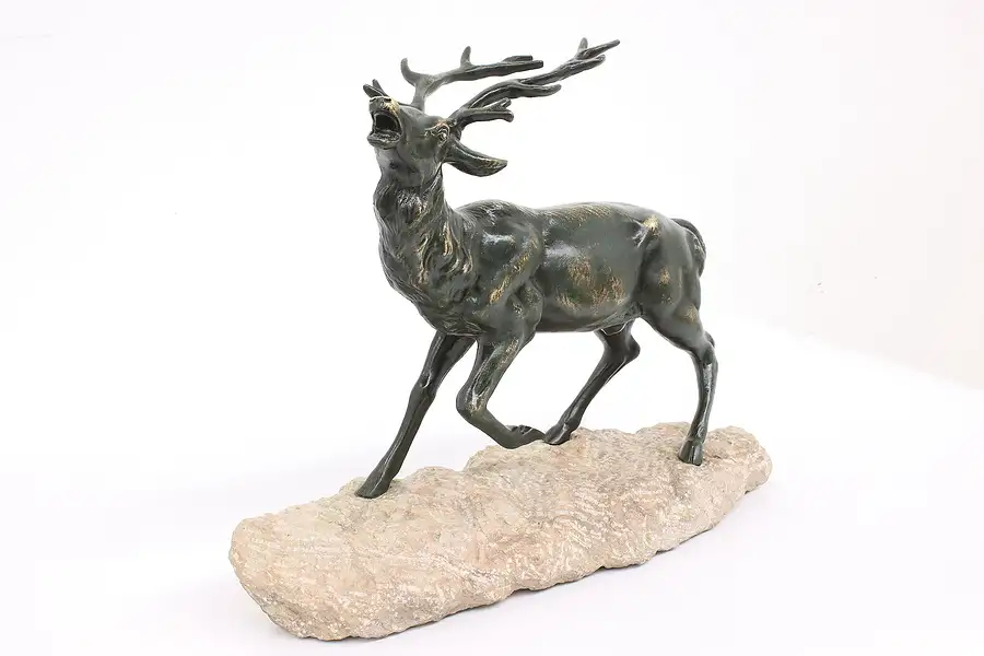 Main image of Stag Deer Vintage Bronze Sculpture Stone Base De Fiesole