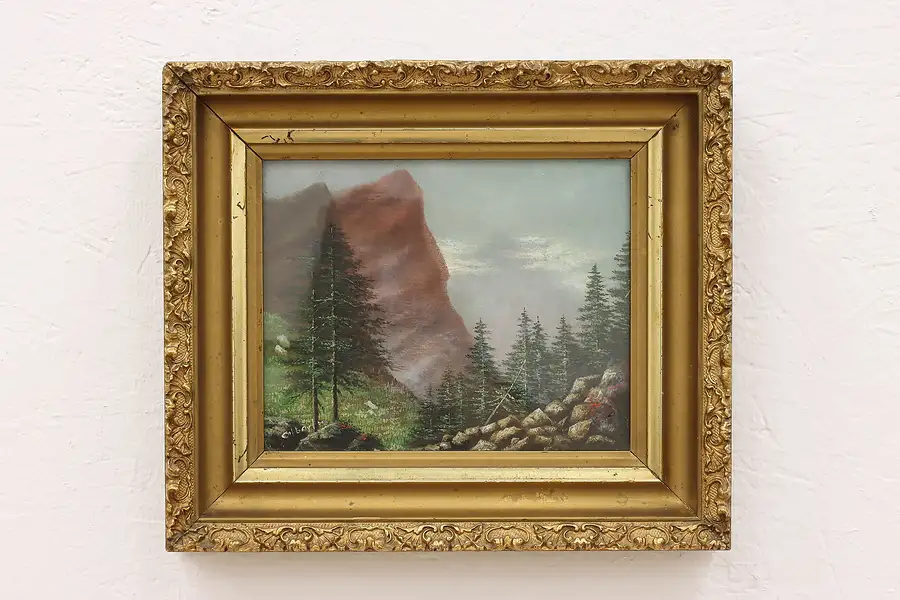 Main image of Victorian Antique Mountain Scene Original Oil Painting, Culbertson 14.5"