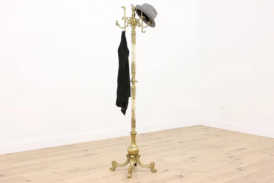 Main image of Antique Victorian Onyx & Brass Hat & Coat Rack, Hall Tree Stand