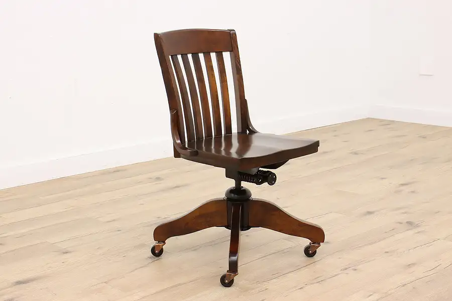 Main image of Swivel Adjustable Antique Birch Office or Library Desk Chair