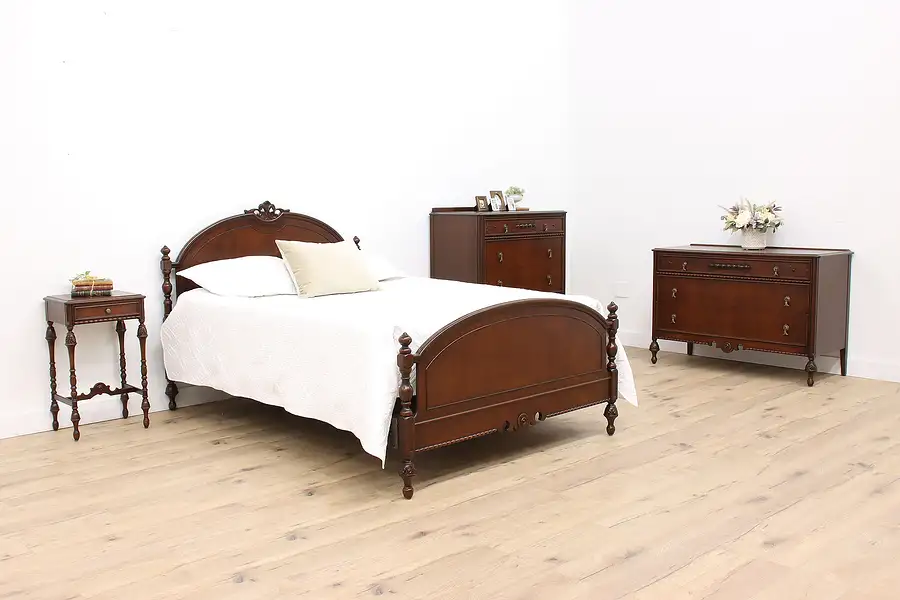 Main image of English Tudor Antique 4 Pc. Bedroom Set, Queen Size Bed, Berkey & Gay