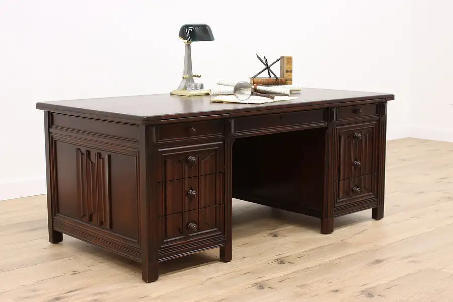 Main image of Renaissance Vintage Oak Office or Library Desk, Linenfold Panels, Stowe