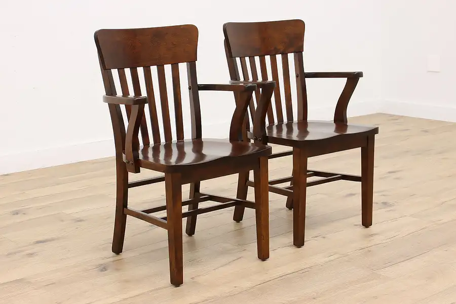 Main image of Pair of Antique Birch Banker, Office or Library Chairs, Heywood Wakefield