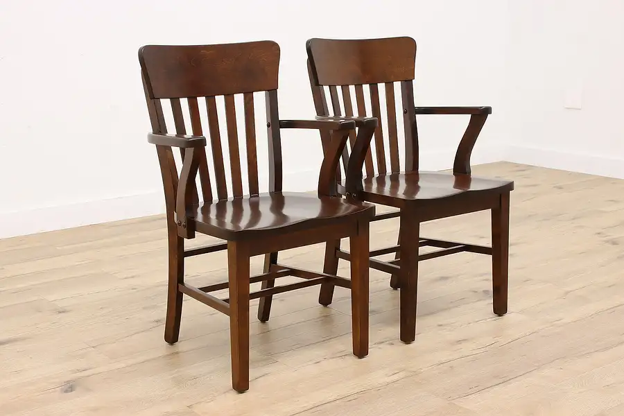 Main image of Pair of Antique Birch Banker, Office or Library Chairs, Heywood Wakefield