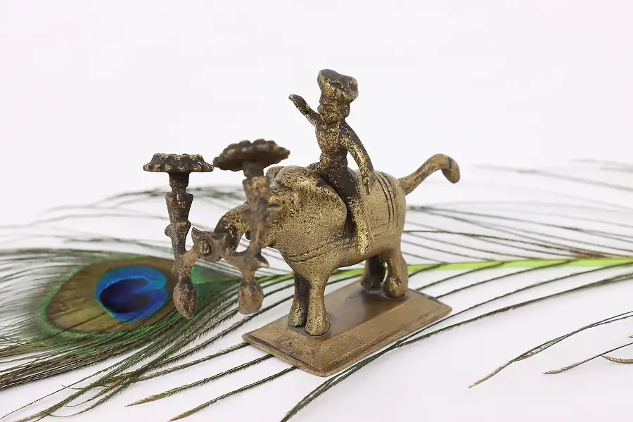 Main image of Bronze Antique Miniature Indian Elephant & Rider Sculpture