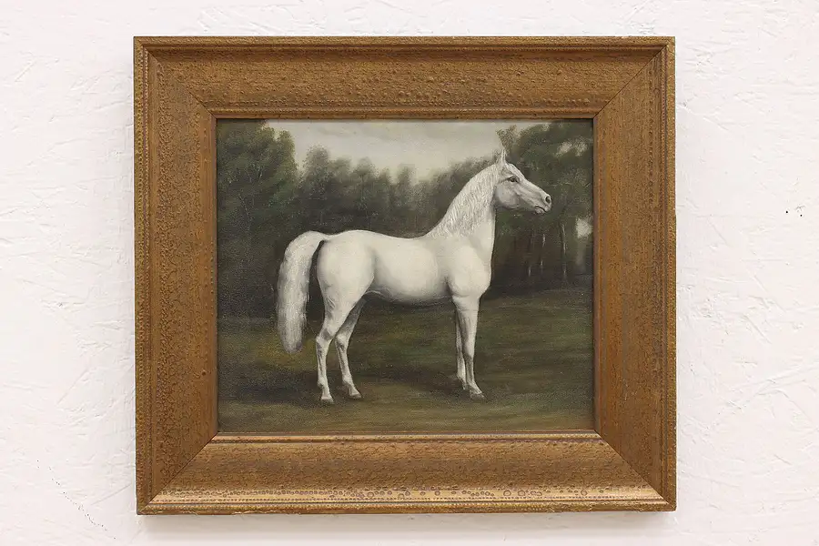 Main image of White Arabian Horse Vintage Original Oil Painting 18"