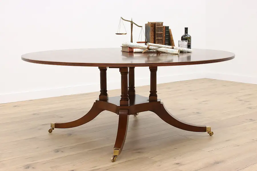 Main image of Traditional Vintage Round 6' Yew Wood Dining or Conference Table