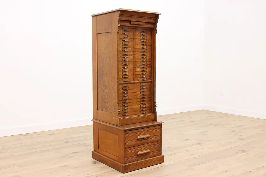 Main image of Victorian Antique Oak Office File or Collector Cabinet, Roll Top