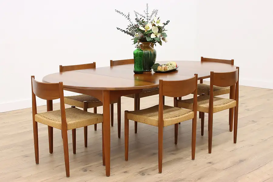 Main image of Midcentury Modern Vintage Danish Teak Dining Set, Table & 6 Chairs, AML