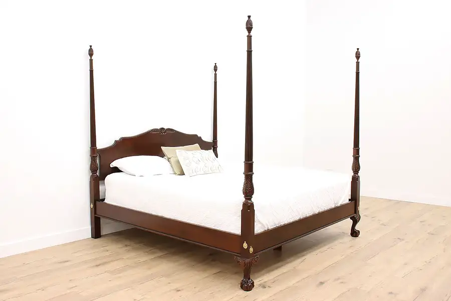 Main image of Georgian Style Vintage Mahogany Four Poster King Size Bed, Drexel