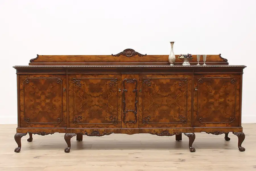 Main image of Georgian Design Vintage Walnut Burl Sideboard, Server, Hall or TV Console