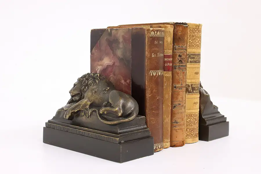 Main image of Bronze Vintage Lion of Lucerne Monument Sculpture Bookends