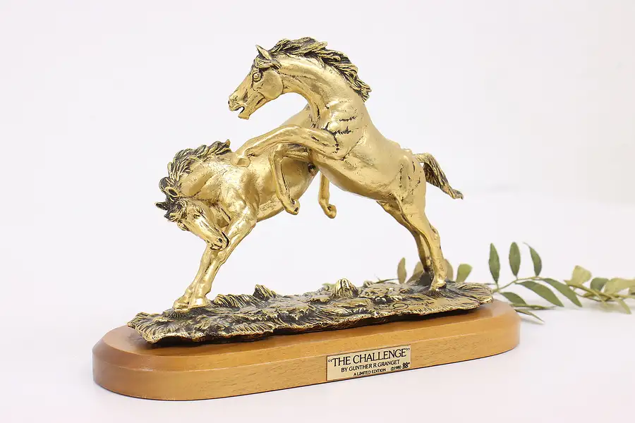 Main image of Bronze Wild Horses "The Challenge" Vintage Sculpture, Granget