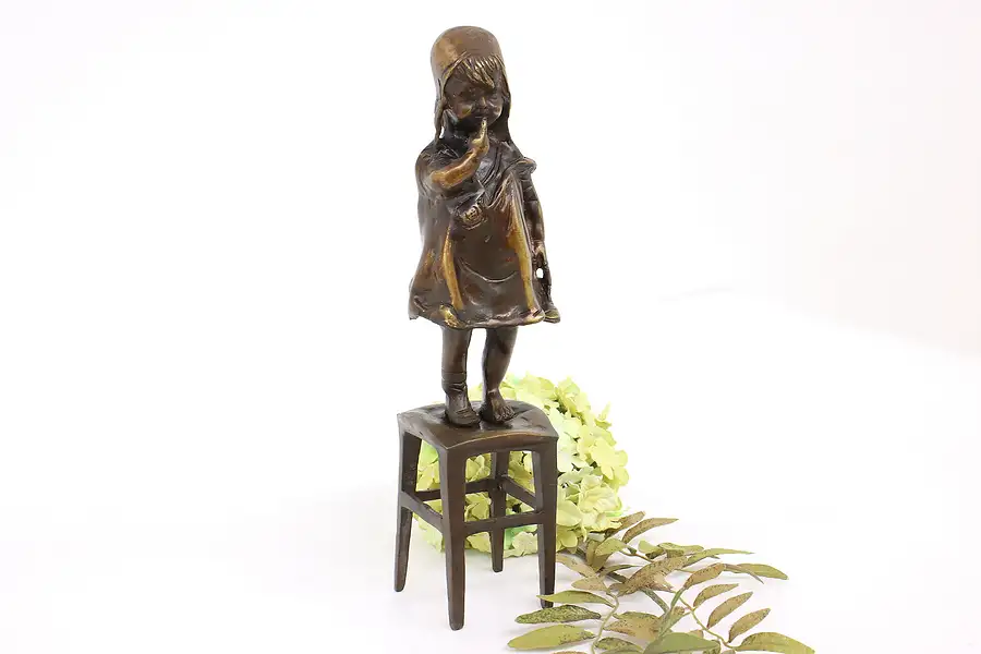 Main image of Victorian Antique Young Child on Stool Bronze Sculpture After Juan Clara