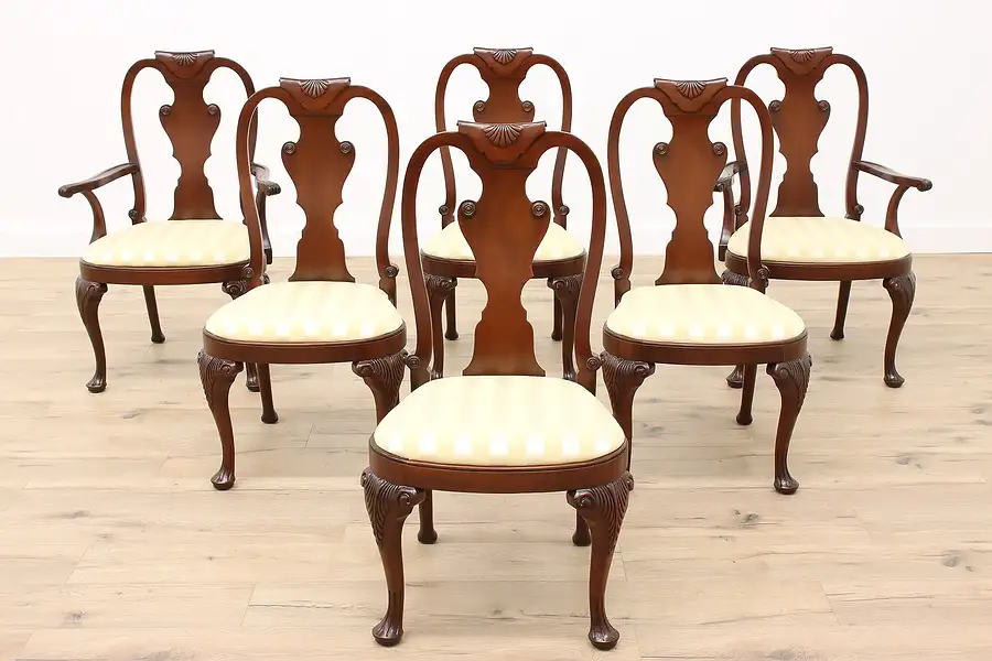 Main image of Set of 6 Vintage Mahogany Traditional Dining Chairs New Upholstery, Baker