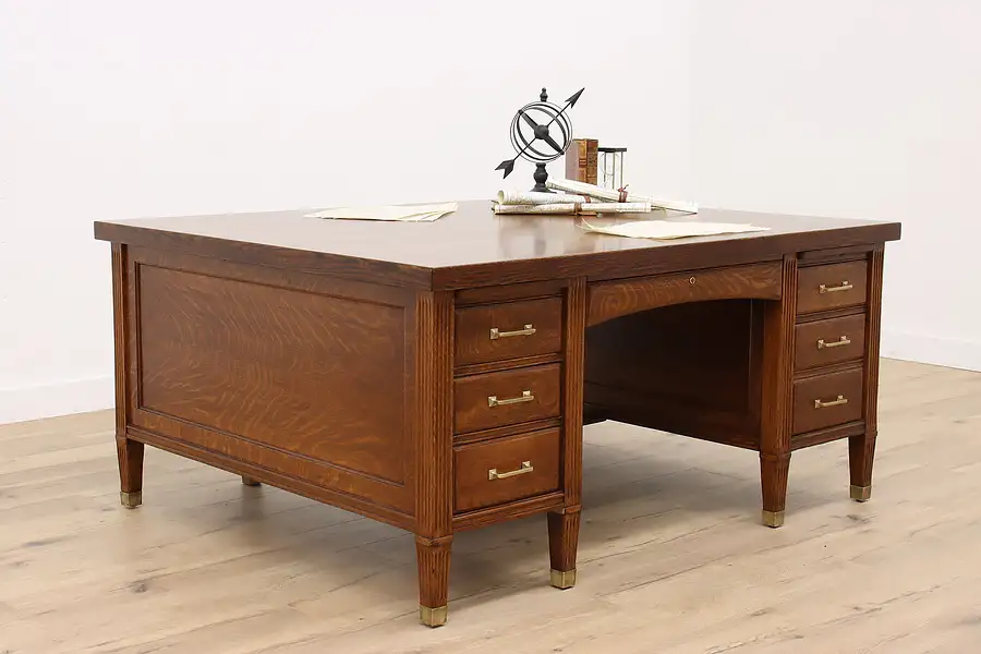 Main image of Traditional Antique Oak Office or Library Partner Desk, Commercial