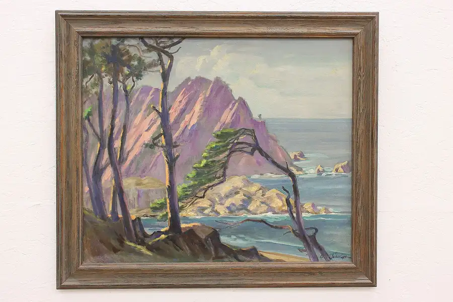 Main image of California Monterey Coast Vintage Original Oil Painting, Schmidt 35.5"