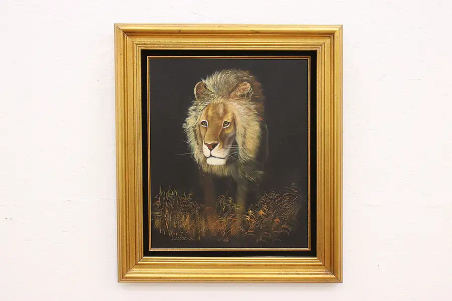 Main image of Portrait of Prowling Lion Vintage Original Oil Painting, Cutrona 32"