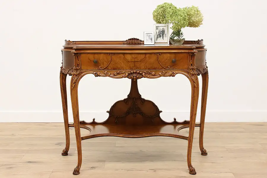 Main image of French Design Antique Walnut Burl Server, Sideboard or Hall Console